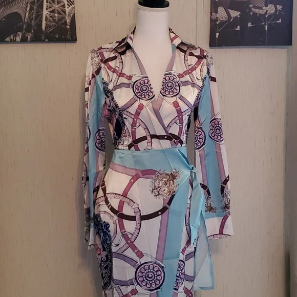 Baroque Print Wrap Dress - Picture 2 of 8